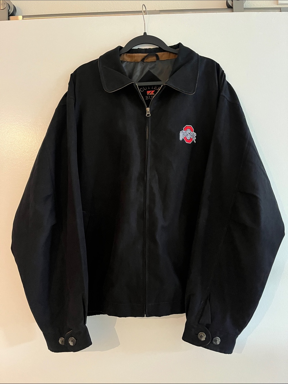 Cutter & Buck Black Lightweight Zip-Front Jacket with Red Ohio State Logo